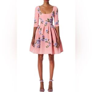 Carolina Herrera Pink Dress with Lavender Floral Embellishments Size 14
